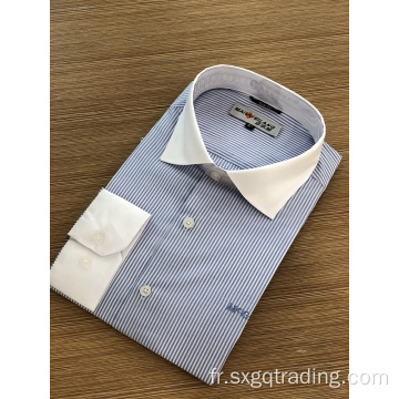 Chemise homme à manches longues 100% coton teint à rayures